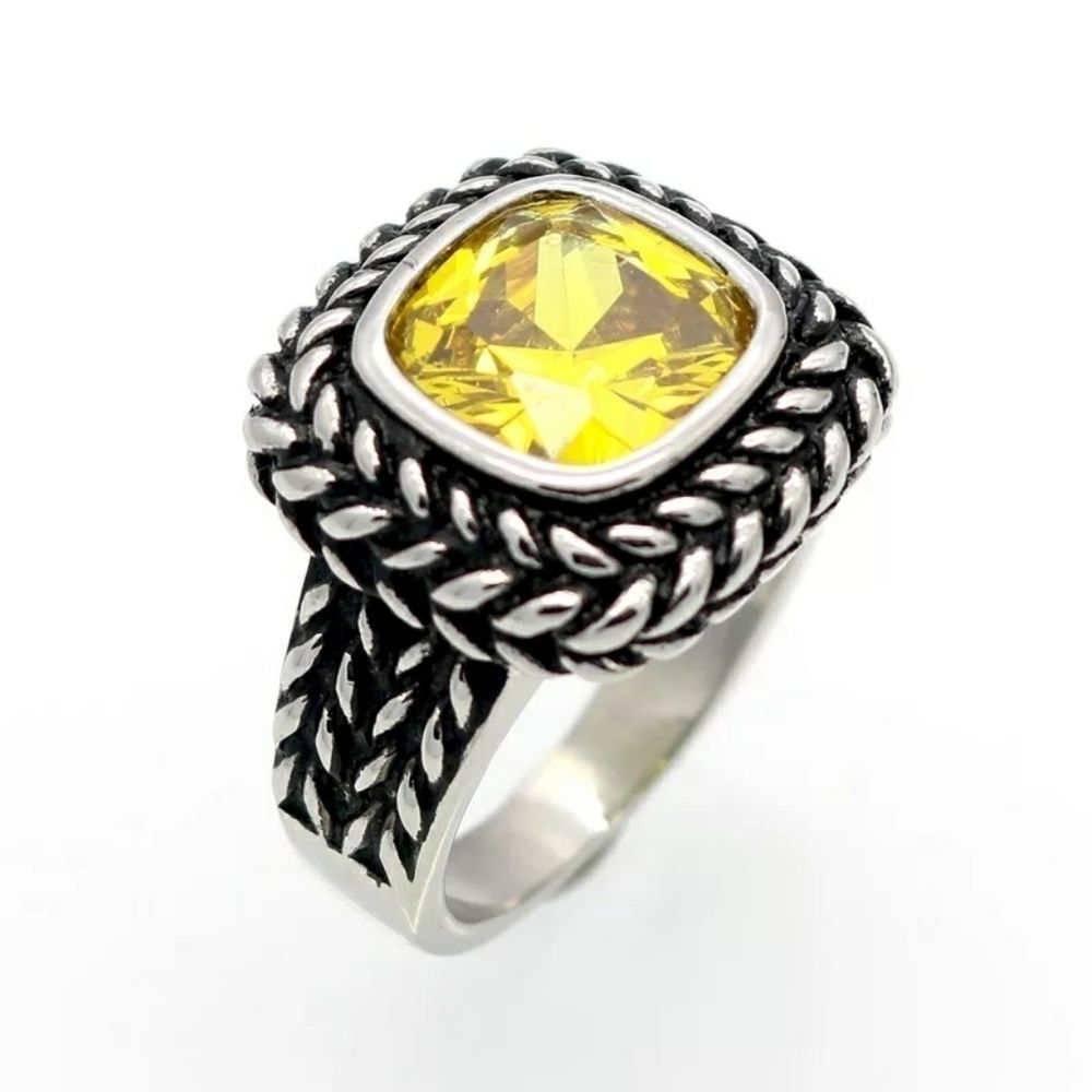 Chunky Citrine CZ & Stainless Steel - Sz 6, 7 & 8